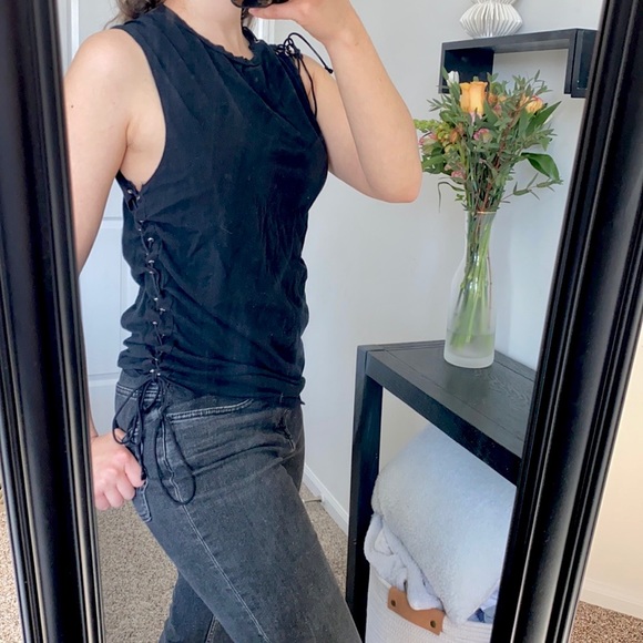 Zara Black Lace Up Side Grommet Muscle Tank - Picture 3 of 6